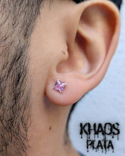 Cargar imagen en el visor de la galería, Aros cuadrados pequeños color rosa par