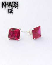 Cargar imagen en el visor de la galería, Aros cuadrados grande rubí par