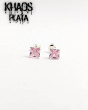 Cargar imagen en el visor de la galería, Aros cuadrados pequeños color rosa par