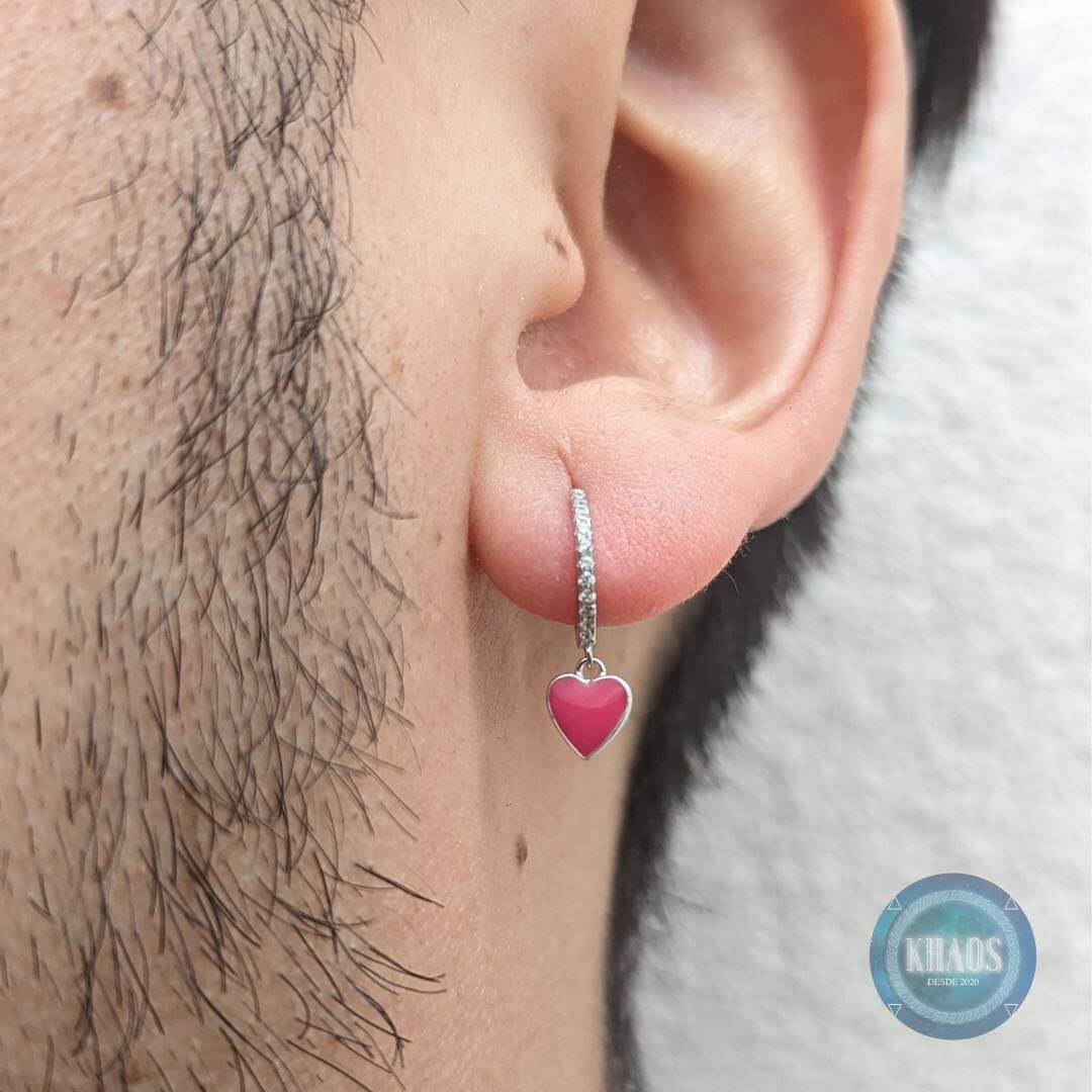 Aro argolla zirconia corazón esmaltado par