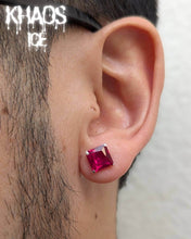 Cargar imagen en el visor de la galería, Aros cuadrados grande rubí par
