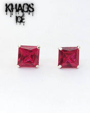 Cargar imagen en el visor de la galería, Aros cuadrados grande rubí par
